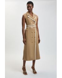 Karen Millen - Petite Double Breasted Belted Tipped Tailored Midi Dress - Lyst