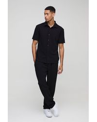 BoohooMAN - Short Sleeve Jersey Herringbone Shirt And Trouser Set - Lyst