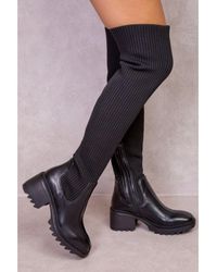 Where's That From - Molly Chunky Over The Knee Boot With Knitted Leg Fit - Lyst
