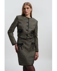 Karen Millen - Tall Tailored Tweed Bow Detail Collarless Jacket - Lyst