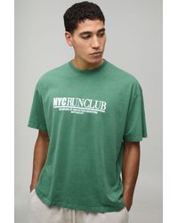BoohooMAN - Washed Forest Oversized Nyc Run Club Print T-Shirt - Lyst