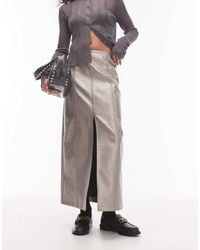 TOPSHOP - Faux Leather Split Midi Skirt - Lyst
