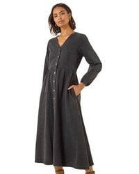 Roman - Denim Button Through Midi Dress - Lyst