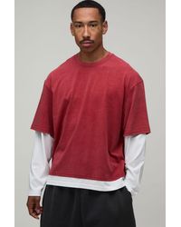 BoohooMAN - Essential Washed Regular Fit Faux Layer Long Sleeve T-Shirt - Lyst