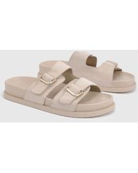 Boohoo - Linen Adjustable Double Buckle Footbed Sliders - Lyst