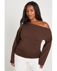 Boohoo - Plus Off The Shoulder Ruched Side Long Sleeve Top - Lyst