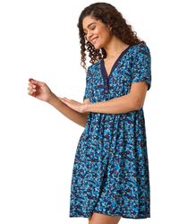 Roman - Floral Print Contrast Band Dress - Lyst
