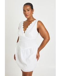 Boohoo - Plus Broderie Scallopped Neck Corset Skater Dress - Lyst