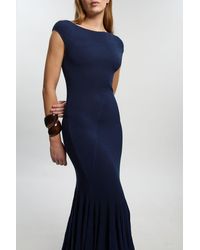 Karen Millen - Sheer Detail Pleated Knit Midi Dress - Lyst