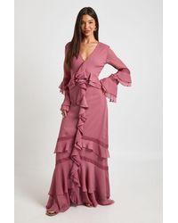 Boohoo - Chiffon Ruffle Lace Trim Detail Maxi Dress - Lyst