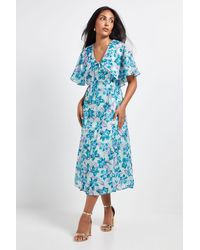 Wallis - Petite Floral Burn Out Cape Sleeve Midi Dress - Lyst