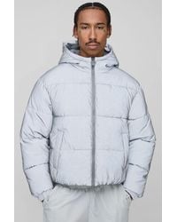 BoohooMAN - Oversized Boxy Crinkle Reflective Fabric Hooded Puffer Jacket - Lyst