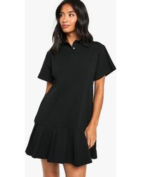 Boohoo - Petite Cotton Pleated Hem T-Shirt Mini Dress - Lyst