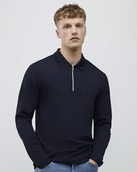 River Island - Polo Shirt Slim Fit Textured Zip Neck - Lyst