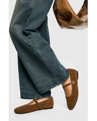 Boohoo - Wide Fit Faux Suede Mary Jane Ballet Flats - Lyst