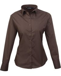 PREMIER - Ladies Poplin Long Sleeve Blouse Plain Work Shirt - Lyst