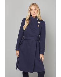 Wallis - Petite Funnel Neck Tie Belt Coat - Lyst