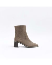 River Island - Ankle Boots Grey Block Heel - Lyst