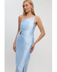 Karen Millen - Satin Twill Trim Detail Structured Asymmetric Neck Tailored Midi Dress - Lyst