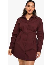 Boohoo - Plus Cinched Poplin Shirt Dress - Lyst