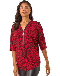 Roman - Animal Print Zip Front Stretch Top - Lyst