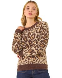 D.u.s.k - Embellished Animal Print Knit Jumper - Lyst