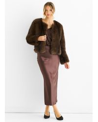 Gini London - Coffee Round Neck Faux Fur Cropped Jacket - Lyst