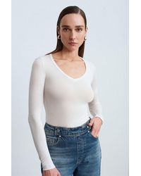 Dilvin - Slim Fit V-Neck Long Sleeve Top - Lyst
