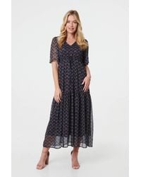 Izabel London - Printed Sheer Layered Empire Maxi Dress - Lyst