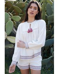 Threadbare - Tie Neck Embroidered Long Sleeve Blouse - Lyst