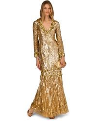 Adrianna Papell - Aidan Beaded Mesh Long Dress - Lyst