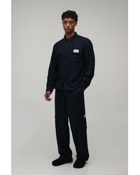 BoohooMAN - Linen Regular Cargo Shirt & Relaxed Trouser Set - Lyst