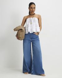 River Island - Wide Leg Jeans Petite High Waisted Soft Cotton - Lyst