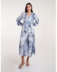 Blue Vanilla - Watercolour Wrap Front Belted Midi Dress - Lyst