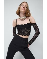 No Matter What - Zwart Kant Crop Top Met Lange Dunne Bandjes - Lyst