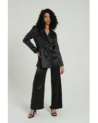 Hiccup - 2 Pieces: Collar Satin Buttoned Oversized Blazer & High Waist Wide Leg Trousers - Lyst