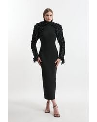 Karen Millen - Figure Form Bandage Knit Rosette Detail Midi Dress - Lyst