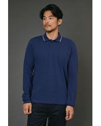 MAINE - Long Sleeve Pique Polo Shirt Cotton - Lyst