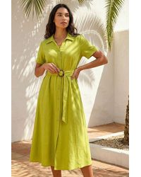 Roman - Linen Look Belted Shirt Dress - Lyst