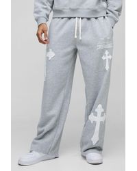 BoohooMAN - Wide Leg Limited Edition Cross Applique Joggers - Lyst