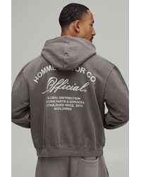 BoohooMAN - Washed Oversized Boxy Motor Print Zip Through Hoodie Cotton - Lyst