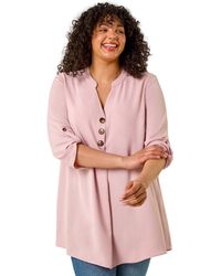 Roman - Curve Textured Buttoned Tunic Top - Lyst