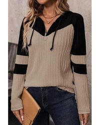 Azura Exchange - Parchment Textured Colorblock Long Sleeve Quarter Zip Drawstring Hooded Top - Lyst