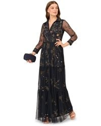 Adrianna Papell - Bead Mesh Long Dress - Lyst