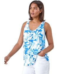 Roman - Sleeveless Floral Print Stretch V-Neck Vest - Lyst
