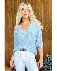 Sosandar - Pale V Neck Sparkle Stitch Jumper Metallic - Lyst