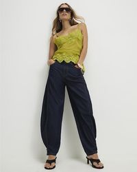 River Island - Barrel Leg Jeans Tab Hem Detail Cotton - Lyst