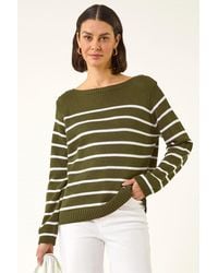 Roman - Slash Neck Stripe Knit Jumper - Lyst