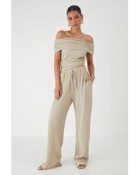 MissPap - Crinkle Textured Wide Leg Trousers - Lyst