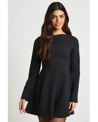 Boohoo - Seam Detail Long Sleeve Flared Hem Mini Dress - Lyst